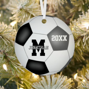 black grey team spirit boys girls keepsake soccer metal ornament