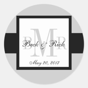 Black Grey Three Monograms Wedding Label