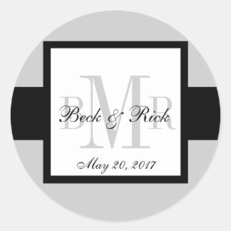 Black Grey Three Monograms Wedding Label