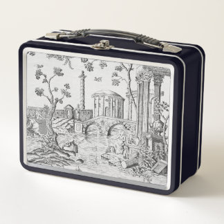 Black/Grey Toile de Jouy Metal Lunch Box