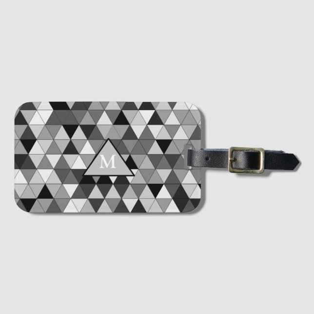 Black & Grey Triangle Monogrammed Luggage Travel Luggage Tag (Front Horizontal)