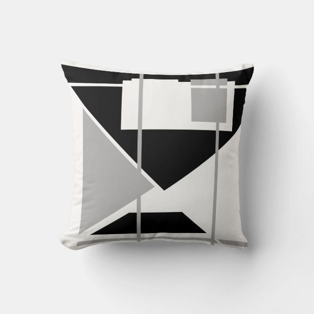 Black Grey Triangles on White Geometric Abstract Throw Pillow (Front)
