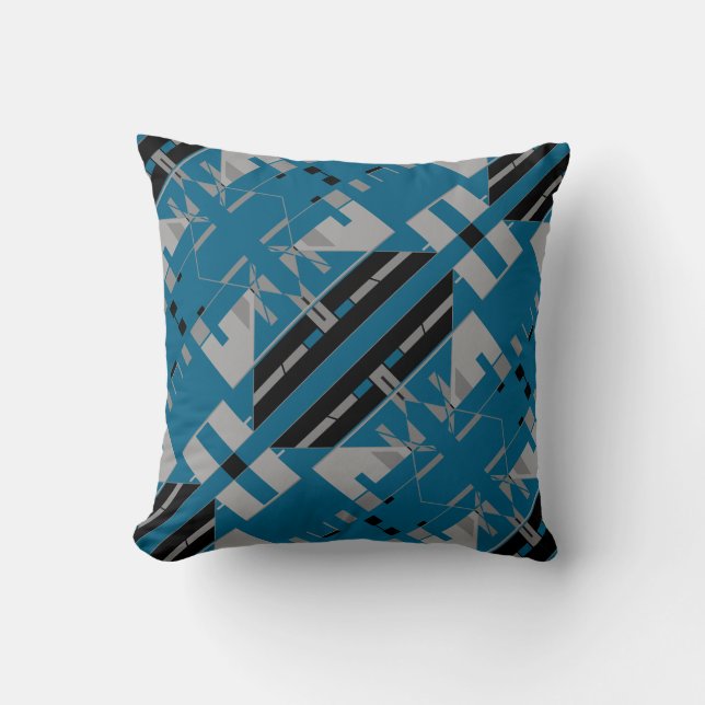 Black Grey Turquoise Mosaic Abstract Art Motif Throw Pillow (Front)