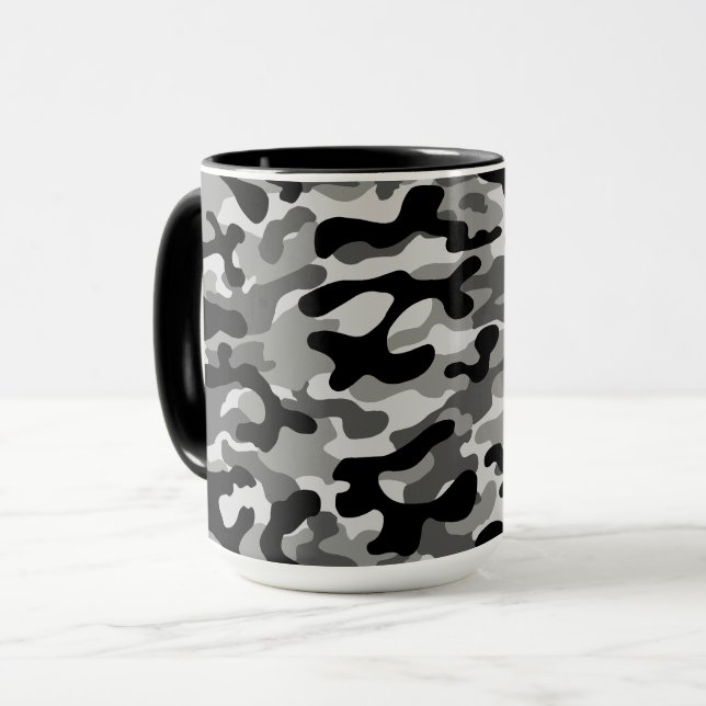 Black Grey Urban Camouflage Pattern  Mug (Front Left)