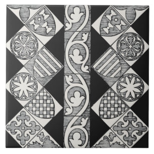 Black Grey Vintage Geometric Traditional Gothic Tile