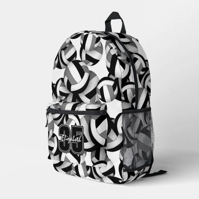 black grey volleyball team colours patterned  printed backpack (Back Corner Right)