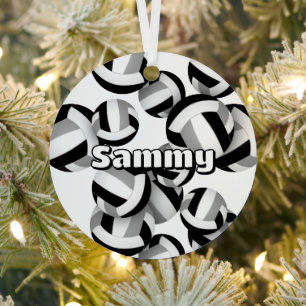 black grey volleyballs w athlete name keepsake metal ornament