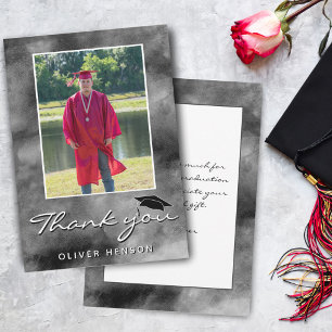 Black Grey Watercolor Graduation Photo  Thank You Card