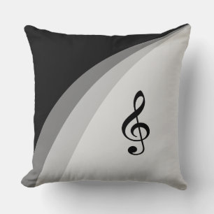 Black, Grey Wavy Lines & Musical Treble Clef Throw Pillow