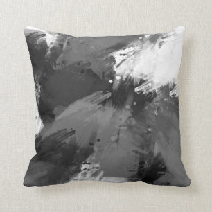 Black Grey White Abstract Modern Brushstrokes Throw Pillow