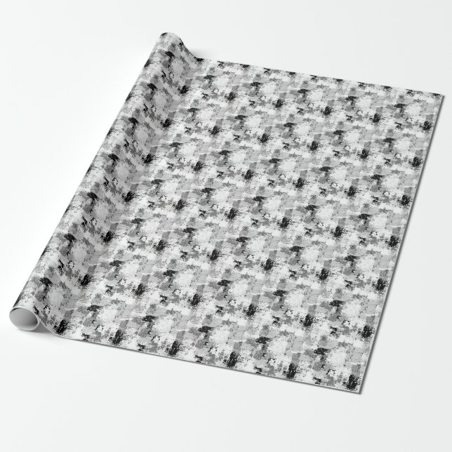 Black, Grey & White Abstract Paint  Wrapping Paper (Unrolled)