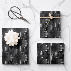 Black / Grey / White Abstract Paint Wrapping Paper Sheet