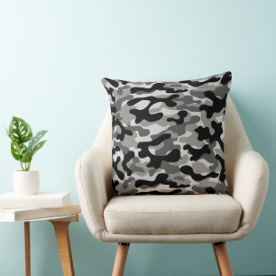 Black Grey White Camo Pattern Throw Pillow