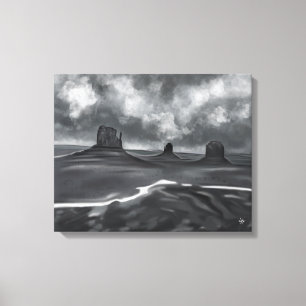 Black Grey White Charcoal Monument Valley Canvas Print