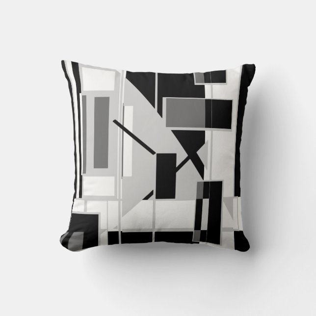 Black Grey White Contemporary Geometric Design Throw Pillow (Front)