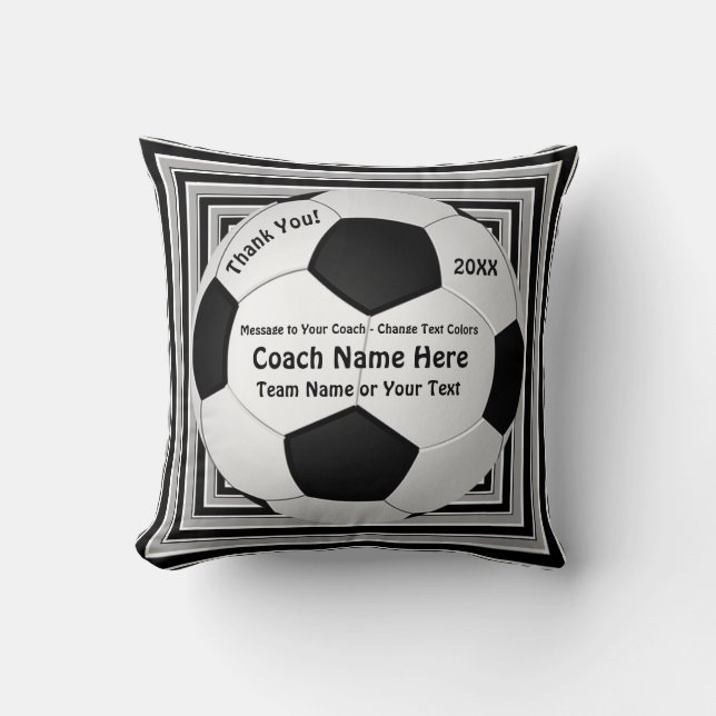 Black, Grey, White Cool Gifts for Soccer Coaches Throw Pillow (Front)