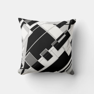 Black Grey White Diagonal Lines Shapes Art Design Throw Pillow