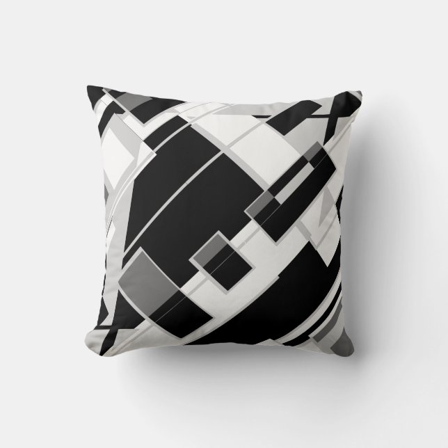 Black Grey White Diagonal Lines Shapes Art Design Throw Pillow (Front)