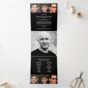 Black grey white Funeral service custom photo Tri-Fold Programme
