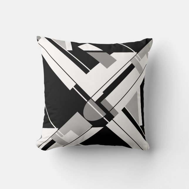 Black Grey White Geometric Art Crisscross Design Throw Pillow (Front)