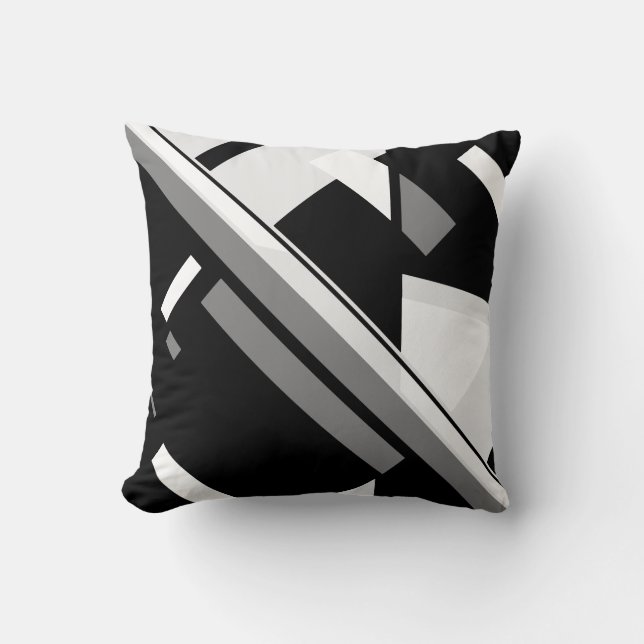 Black Grey White Geometric Diagonal Abstract Art Throw Pillow (Front)