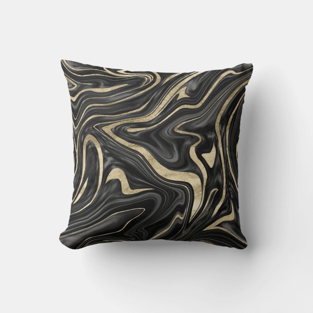 Black Grey White Gold Marble #1 Throw Pillow (Front)