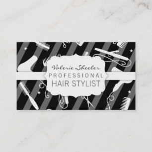 Black Grey & White Hair Salon Tools Business Card
