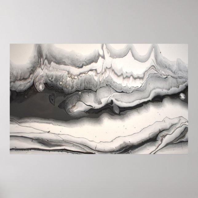 Black Grey White Horizontal Abstract Fluid Art Poster (Front)