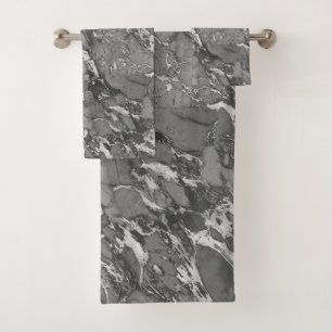 Black, Grey & White Marble Bath Towel Set