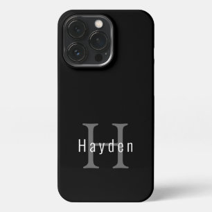 Black Grey White Modern Monogram Cute Trendy iPhone 13 Pro Case