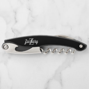 Black Grey White Monogram Personalized Corkscrew