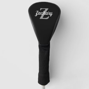 Black Grey White Monogram Personalized Golf Head Cover