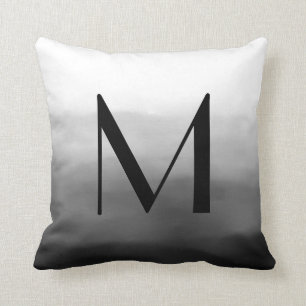 Black Grey White Ombre Personalized Monogram Throw Pillow