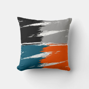 Black Grey White Orange Ming Brush Stroke Paint Throw Pillow