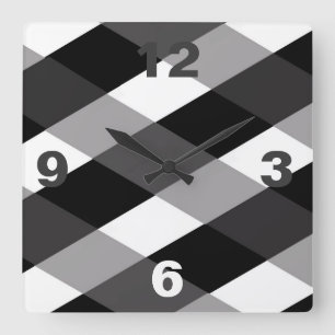 Black/Grey/White Plaid Pattern - Clock