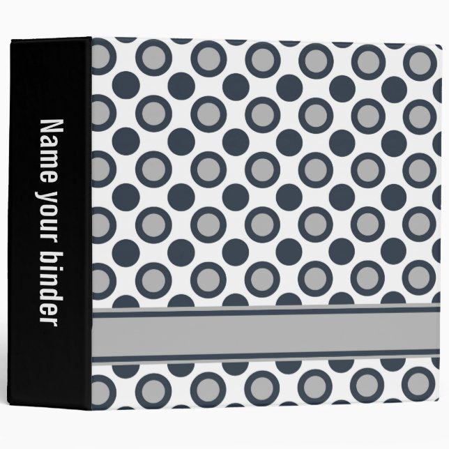 Black grey White Polka Dots 3 Ring  2" Binder (Front/Spine)