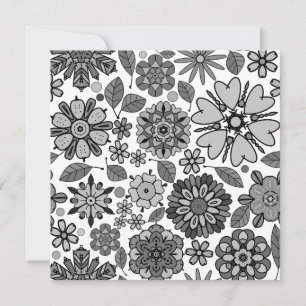 Black Grey White Retro Floral Art Seamless Pattern Card