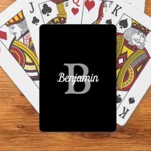 Black Grey White Retro Monogram Personalized Playing Cards