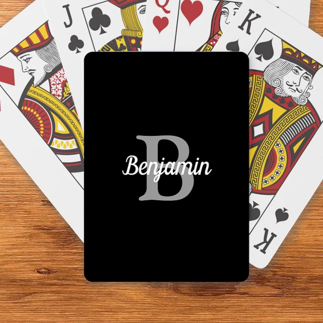 Black Grey White Retro Monogram Personalized Playing Cards (Creator Uploaded)