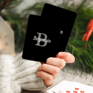 Black Grey White Retro Monogram Personalized Playing Cards