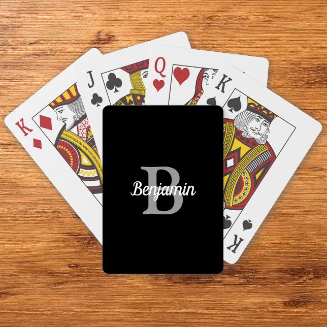 Black Grey White Retro Monogram Personalized Playing Cards (Creator Uploaded)