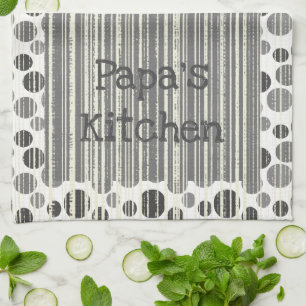 Black Grey White Stripes and Polka Dots Kitchen Towel