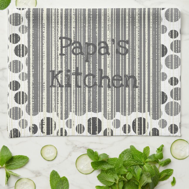 Black Grey White Stripes and Polka Dots Kitchen Towel (Folded)