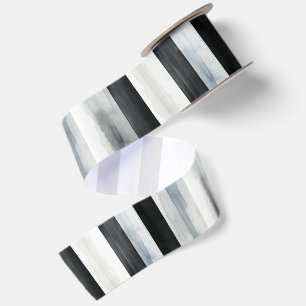 Black Grey White Stripes Birthday Satin Ribbon