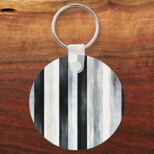 Black Grey White Stripes Green Flowers Keychain