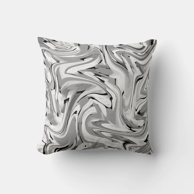Black Grey White Swirly Abstract Throw Pillow (Front)