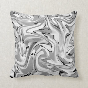 Black Grey White Swirly Abstract Throw Pillow