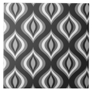 Black Grey & White Teardrops Modern Pattern Tile
