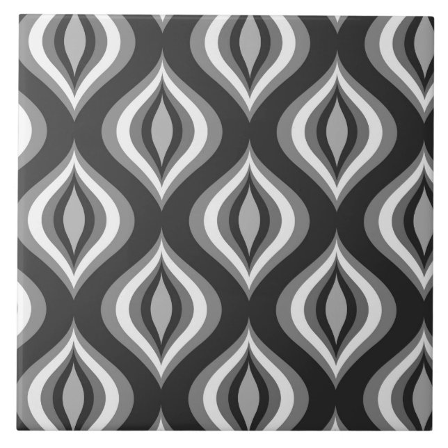 Black Grey & White Teardrops Modern Pattern Tile (Front)
