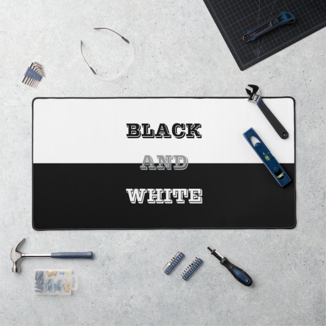 Black Grey White Text And Solid Colours Design Desk Mat (Workstation)